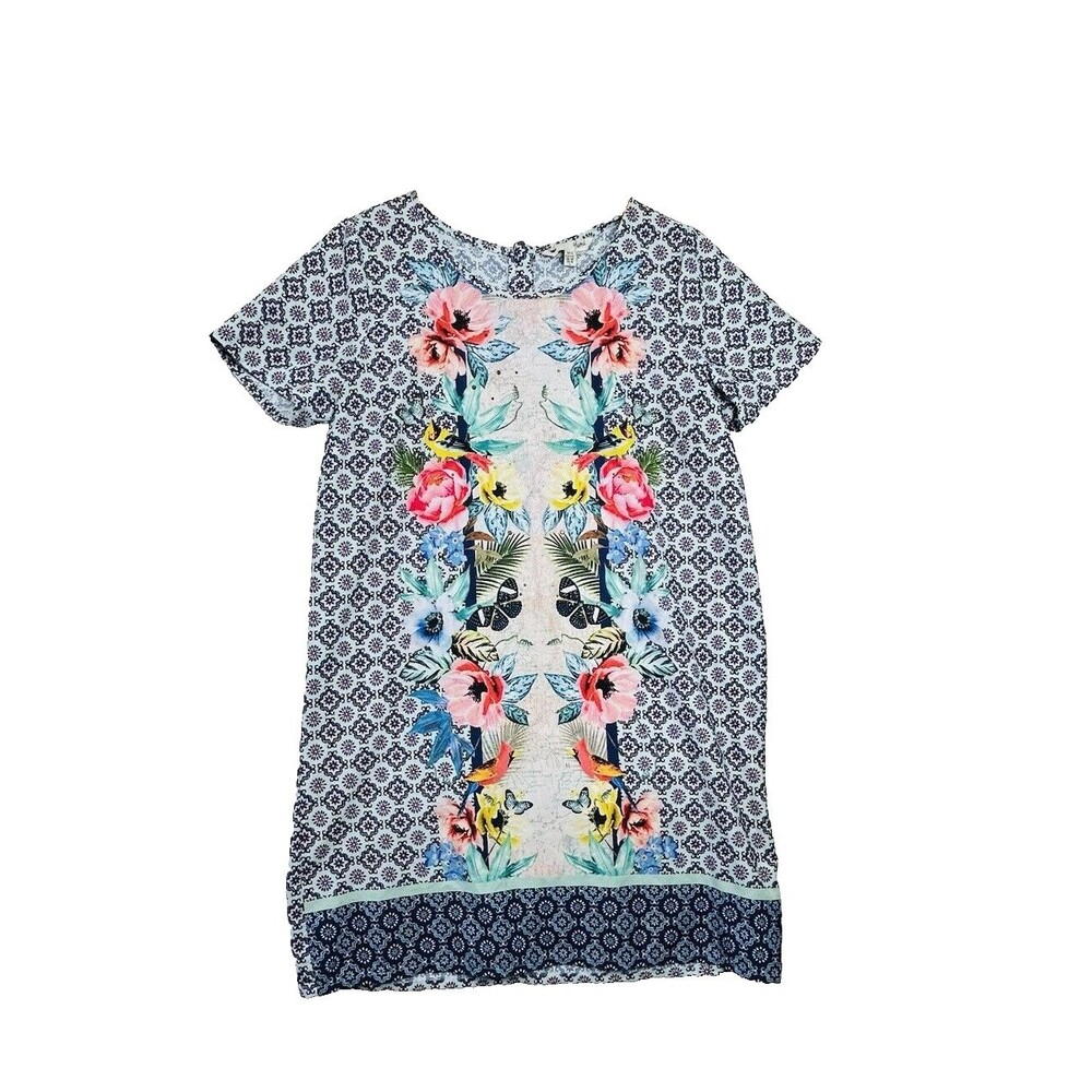 Yumi‎ Tropical Studded Graphic Floral Tunic Dress US 10 UK 14 Vacation Wear